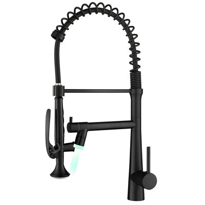 Single Handle Pull Down Kitchen Faucet - Heavy Duty Commercial Style, Matte Black With Pre-Rinse Spring Smooth Operation
