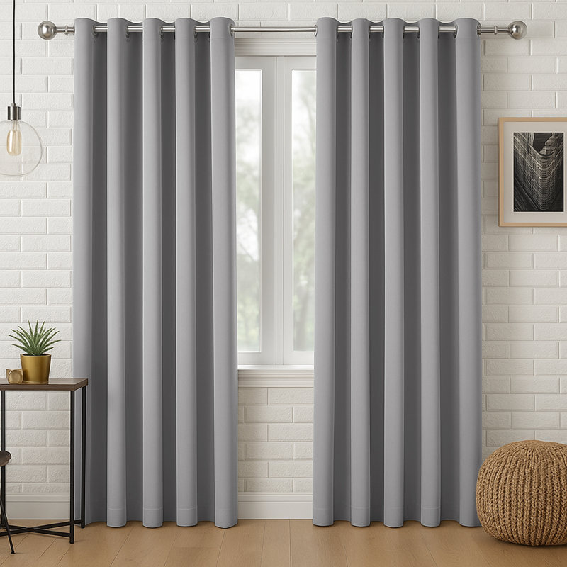 Luxury Plain 100% Blackout Curtains 2 Panel Eyelet Room Curtain, Silver, 228cm W x 228cm L