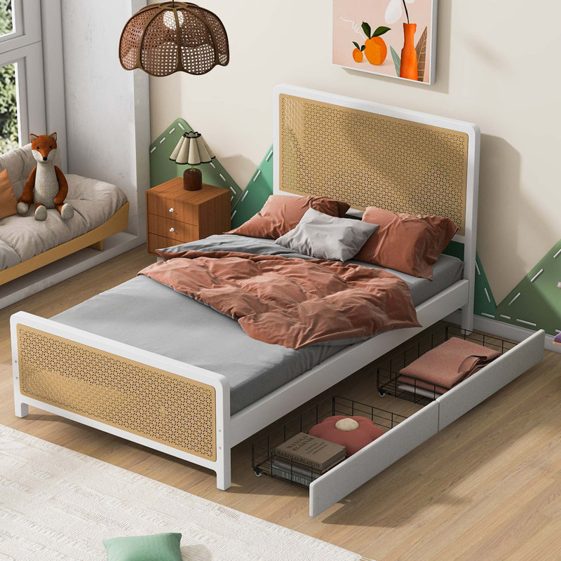 Alexiz Metal Platform Bed With 2 Drawers, Full