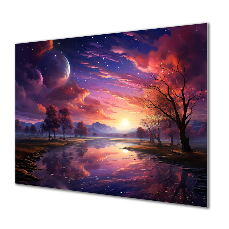 Lune, lever de soleil, espace, paysage I - Paysage abstrait, H 30 po x l 40 po x P 1,5 po