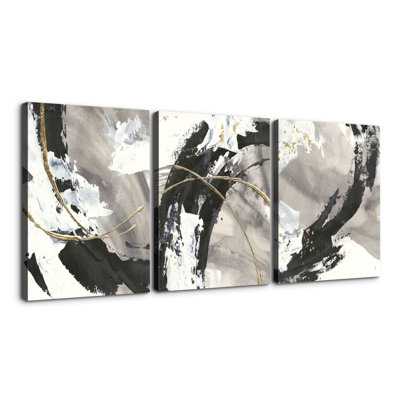 Ensemble de 3 toiles encadrées abstraites sur toile - style de peinture à l'huile cyan, 1,5 po d'épaisseur, prêtes à être accrochées pour la cuisine, le bureau, la chambre à coucher, la salle à manger et le salon