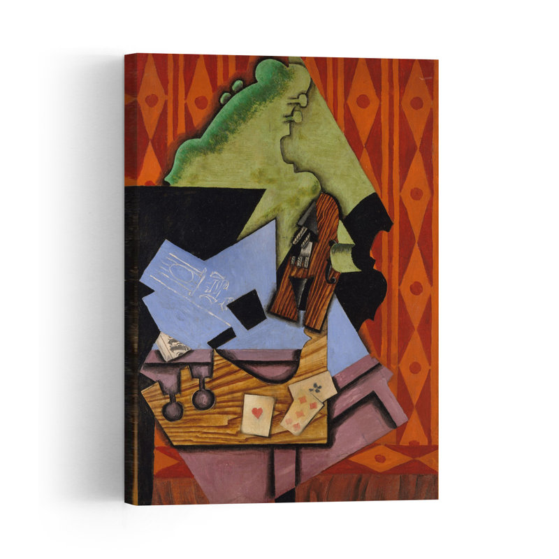 Violin And Playing Cards On A Table, 1913 Abstract Contemporary Wall Art Print by Juan Gris - Wrapped Canvas Print
