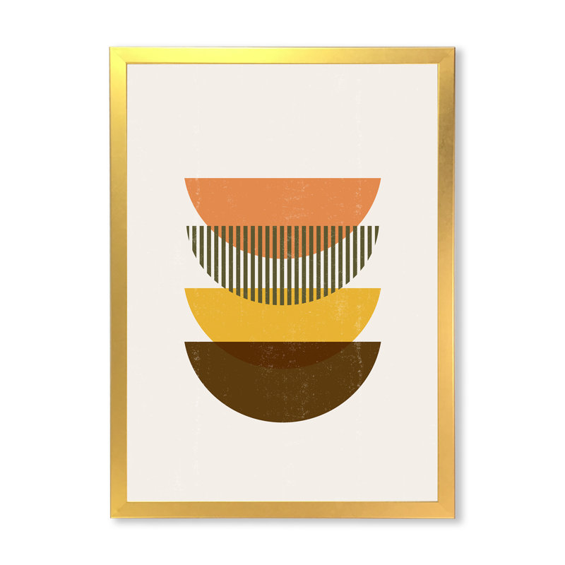 Demi-lunes géométriques abstraites dans des tons de terre - Impression sur toile, Toile encadrée d'or