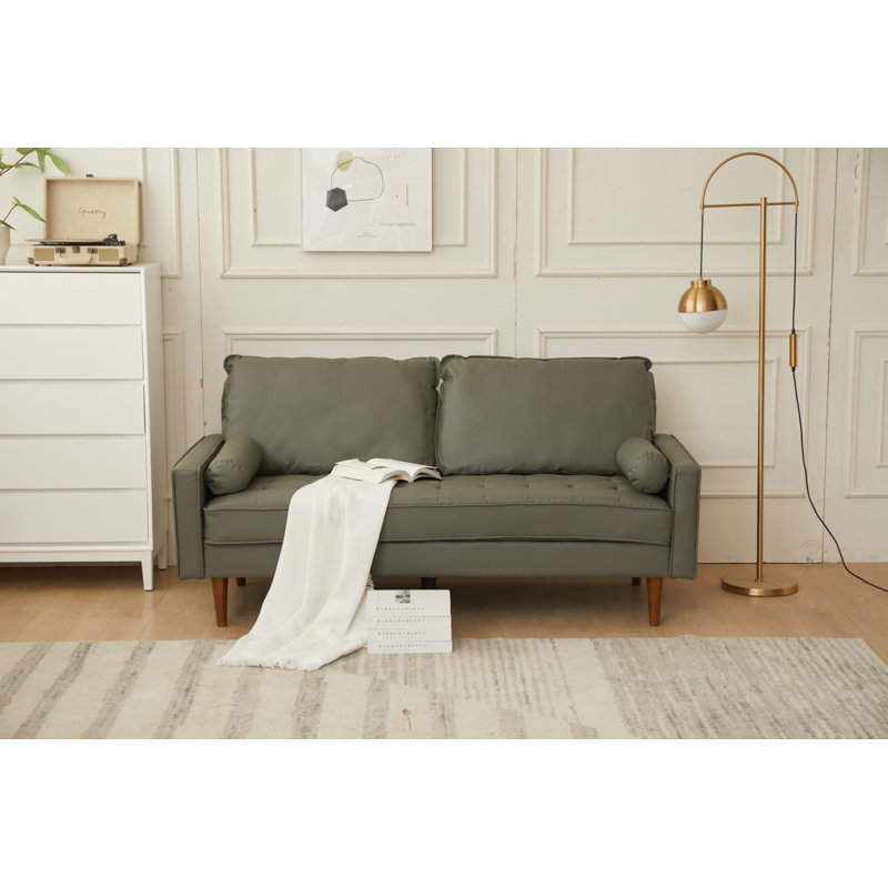 Amella 69.68'' Faux Leather Loveseat, Gray