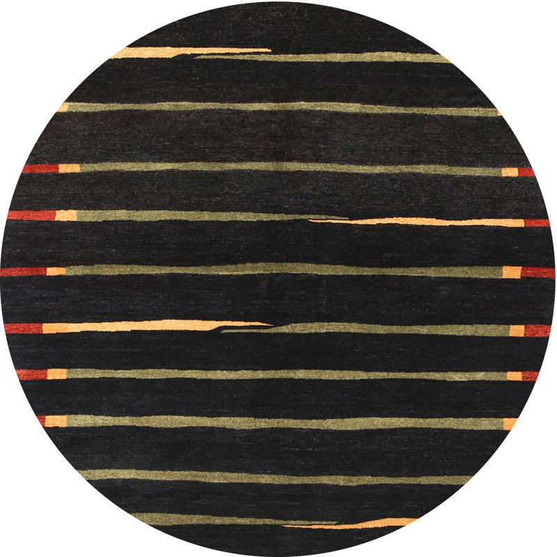 Tapis contemporain noir, Rond 5 pi