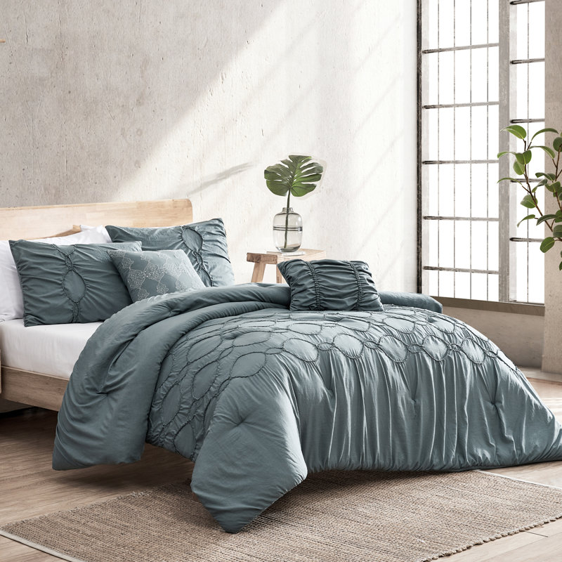 Smoky Teal Microfiber Reversible 5 Piece Comforter Set, King