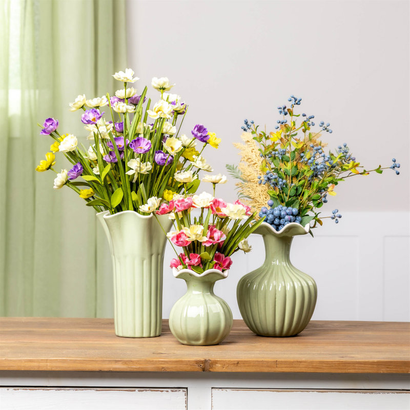 Vase festonné festonné en dolomite 8 "H, Vert, blanc