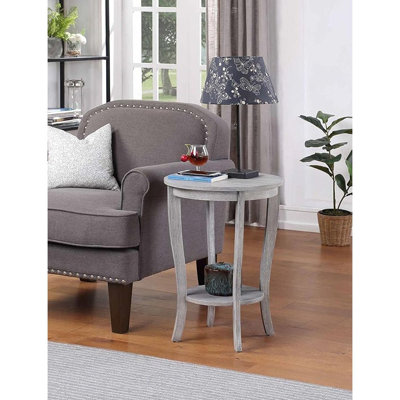 American Heritage Round End Table, Light Gray Wirebrush