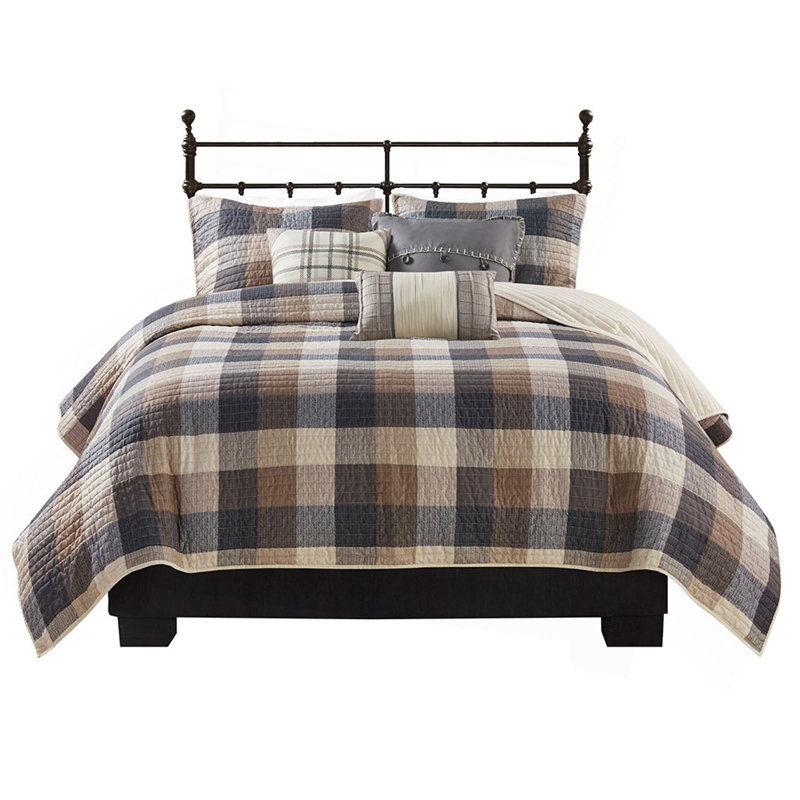 Ensemble de courtepointe à chevrons 6 pièces avec coussins décoratifs 6 pièces Neutre