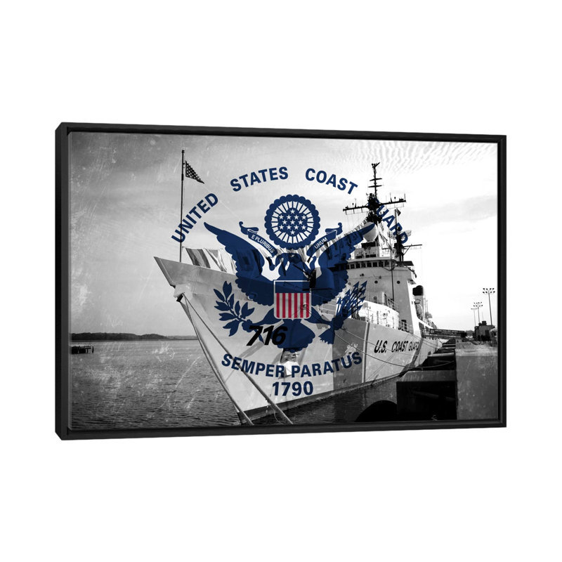 Drapeau de garde-corps, "coast guard massicot" , impression sur toile, H 18 po x l 26 po x P 1,5 po, Toile avec cadre noir