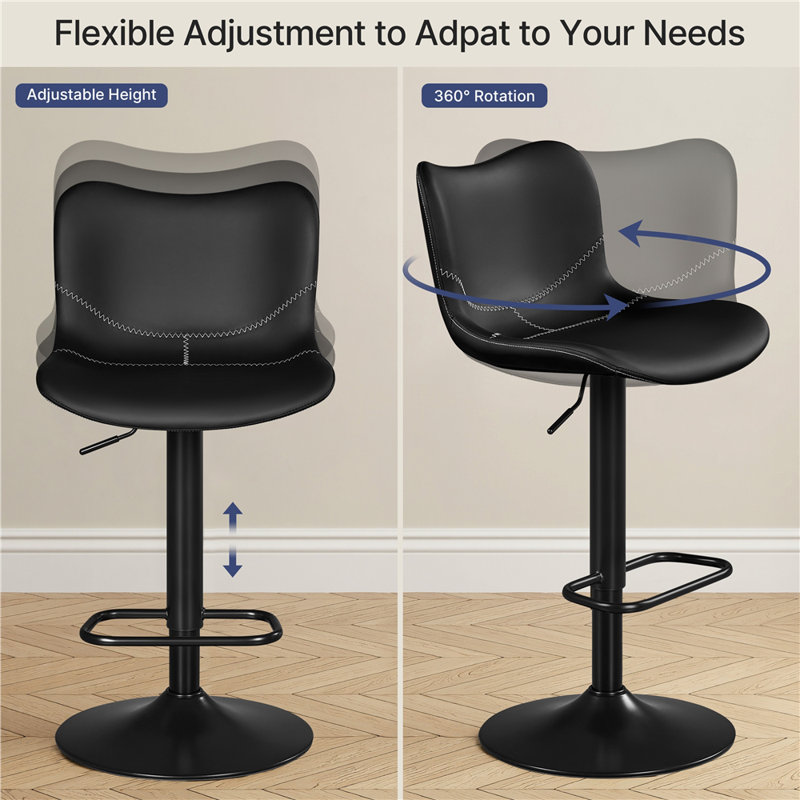 Barabo Swivel Upholstered Adjustable Height Counter Stool, Black