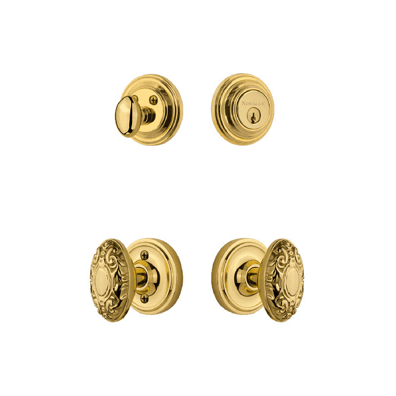Nostalgic Warehouse Classic Rosette Entry Set with Victorian Knob, Polished Brass, 2.375