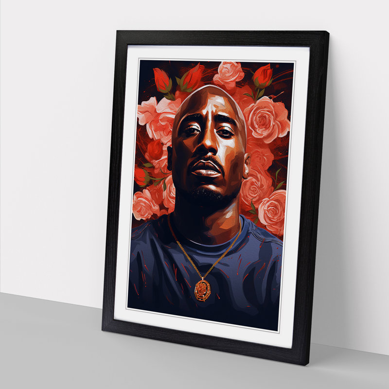 XYZ-FRM-V1223-6288 Tupac Shakur Tachisme - Single Picture Frame Print on Wood, 34cm H x 25cm W, Black Framed
