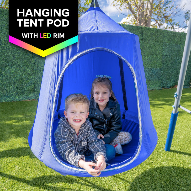 Blue Metal Swing Set with LED Swings and Wave Slide