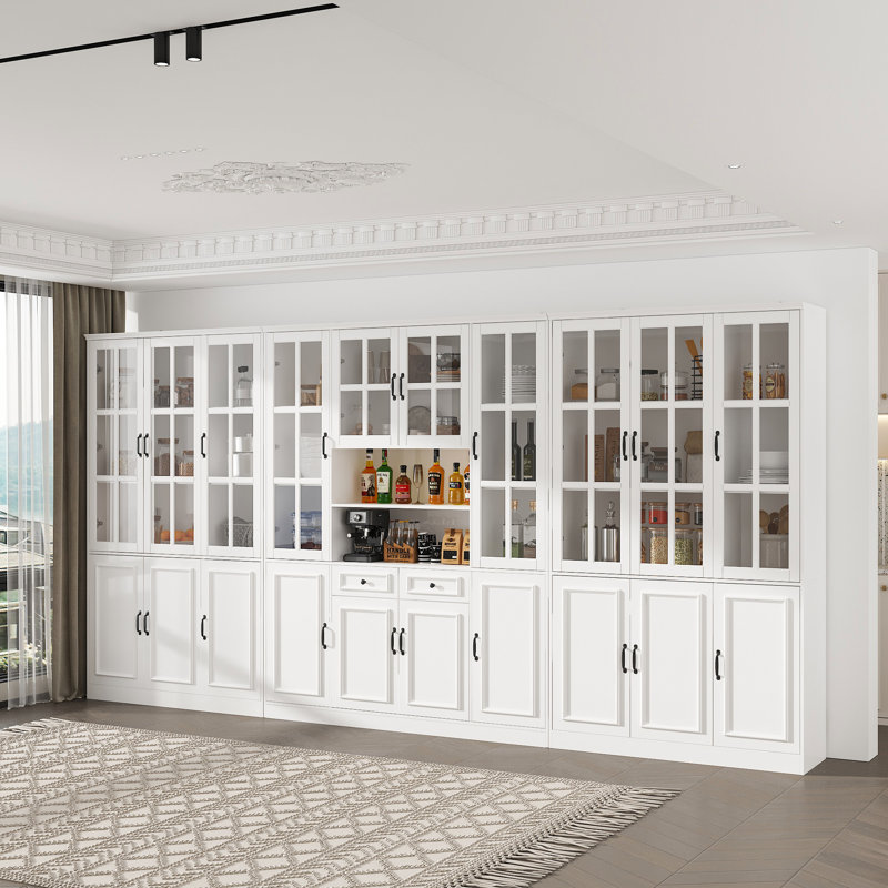 Armoire de cuisine 157 tiroirs 2 tiroirs de 157,4 po de largeur avec portes en verre et en bois