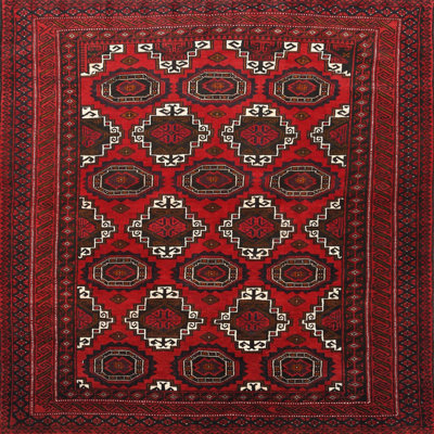 Tapis rouge/brun/beige traditionnel