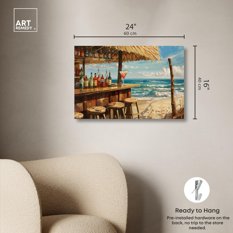 "Drinks at the Beach" Glam Coastal Art par , H 16 po x l 24 po, Toile tendue