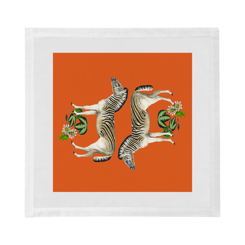 Zebra Seeing Double Cotton Sateen Dinner Napkins, Orange