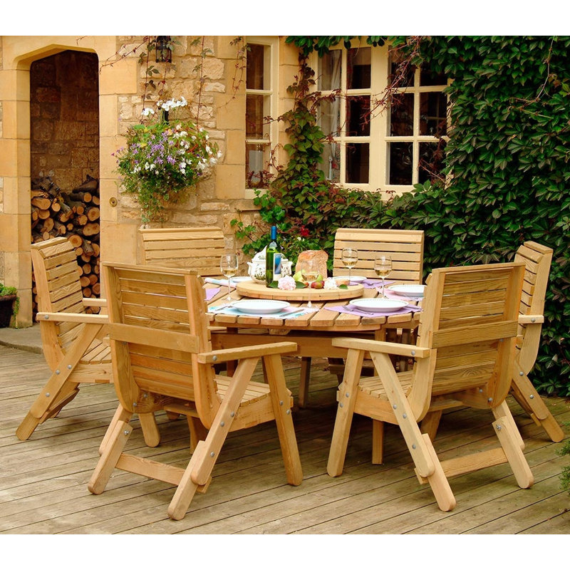 Pepe Garden Furniture Dining Sets 6 - Person Wood Patio Dining Set with Round Table