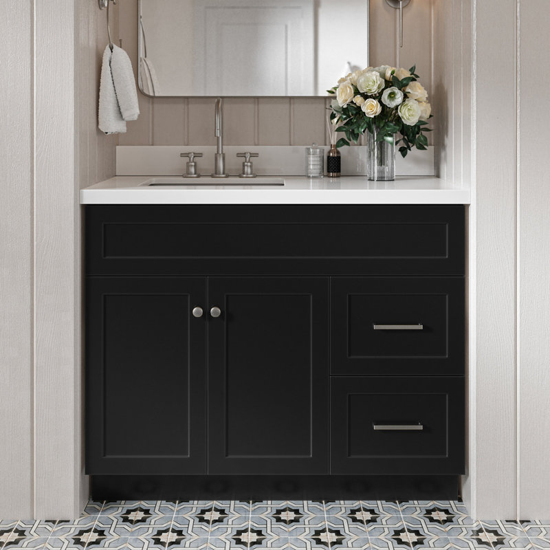 Hamlet 43'' Single Bathroom Vanity with White Quartz Top, Black
