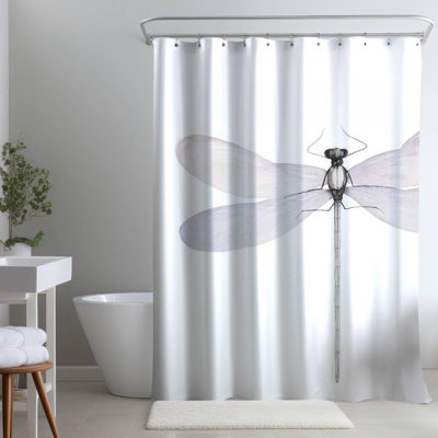 Delicate Dragonfly – Insect Bedroom – Polyester Shower Curtain, Dye Sublimation Print, 71" W × 74" L