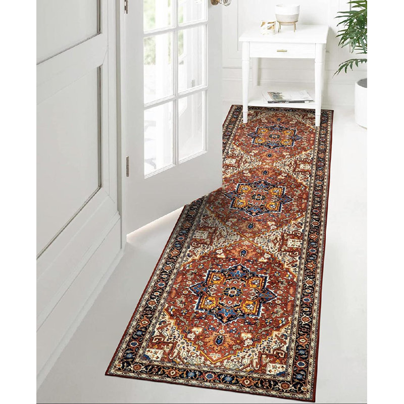 Tapis de couloir oriental en polyester / polypropylène brun / bleu / noir 2 pi 5 po x 7 pi 9 po Oriental Machine Made