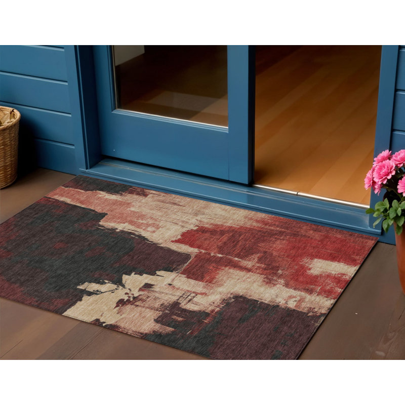 Tapis extérieur lavable abstrait brique rouge et rouge 3 pi x 5 pi