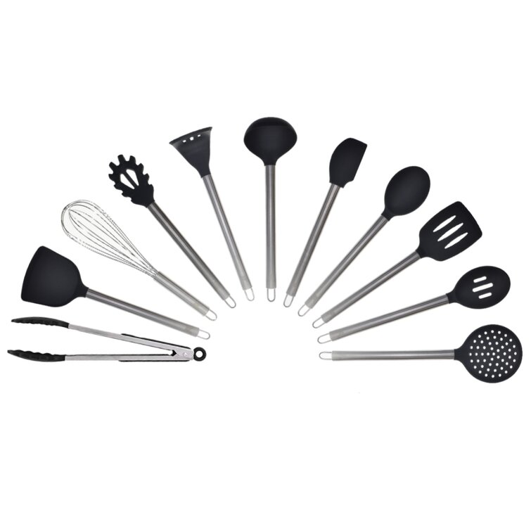 Kitchen Utensils Set of 7: turner, spoon, ladle, pasta server, skimmer,  whisk