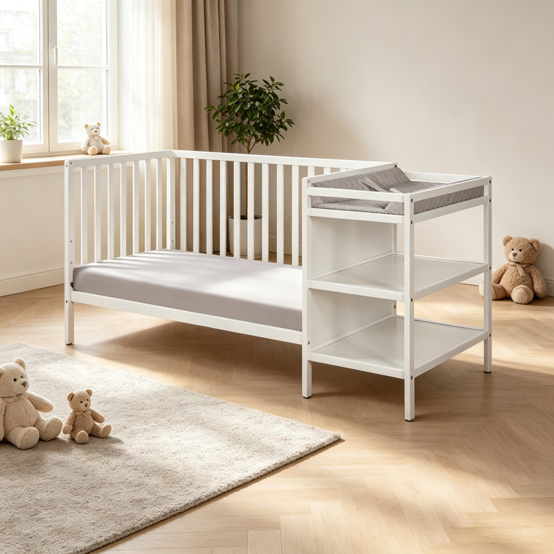 Combo de lit de bébé et table à langer convertible 3-en-1 Palmer, blanc - Lit de bébé avec table à langer intégrée, convertible en lit pour tout-petit et lit de jour
