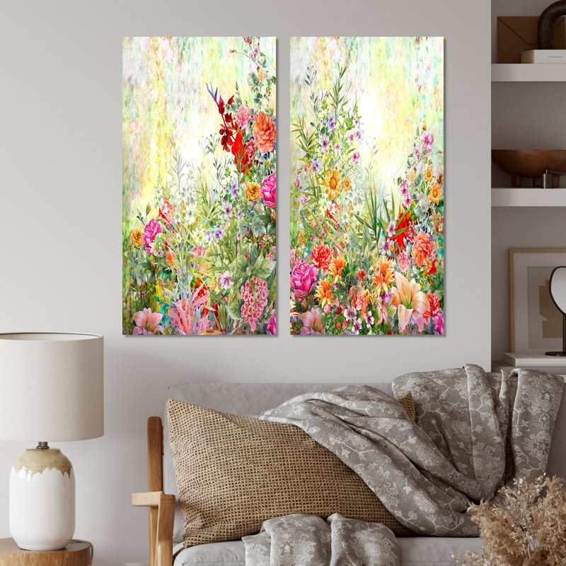 «Vintage Spring Garden Flowers II», ensemble de 2 impressions sur toile, Toile tendue, H 20 po x l 24 po x P 1 po