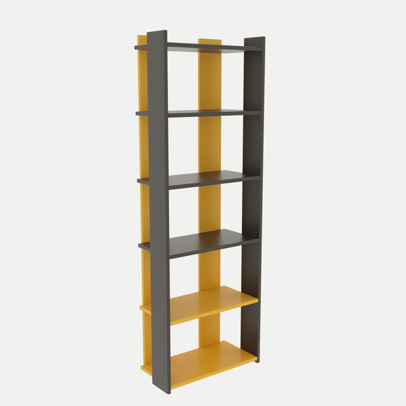 Denni 63cm H x 180cm W Standard Bookcase, White/Yellow