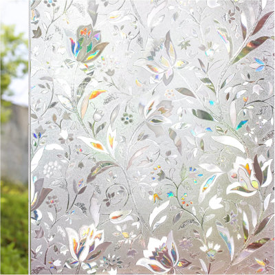 Stained Glass Window Film Privacy No Glue Static Adhesive Stickers 3d Flower Decorative Pattern Glass Covering For Doors, Living Room, Kitchen