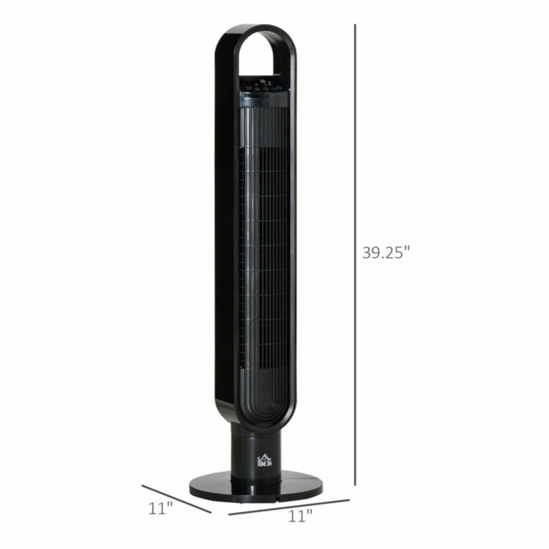 39.25" Tower Fan Cooling For Bedroom With 80° Oscillating, 3 Speed, 12H Timer, LED Sensor Panel, Remote Control, Handle, Black