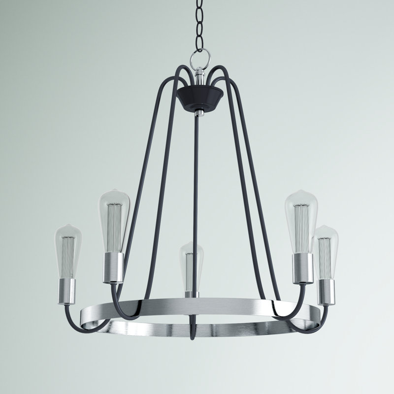 Alixe 5 - Light Dimmable Wagon Wheel Chandelier, Black/Satin Nickel