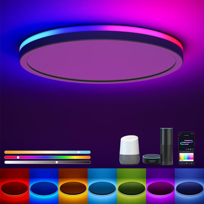 Plafonnier DEL intelligent de 30 cm (12 pouces) avec Wi-Fi, RVB, température de couleur 3000K-6500K, couleurs personnalisables, compatible avec Alexa et Google Home, idéal pour chambre et salon, blanc.