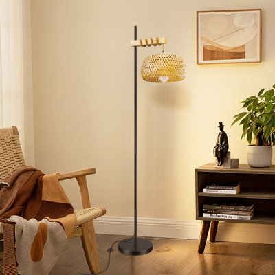 Vintage Floor Lamp With Baboo Lampshade Dimmable Bulb And Remote Control App Control