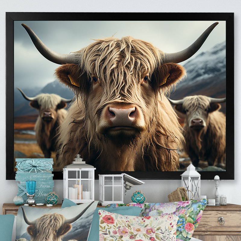 Majestic Highlands Yaks sur toile, H 30 po x l 40 po x P 1,5 po, Cadre simple noir