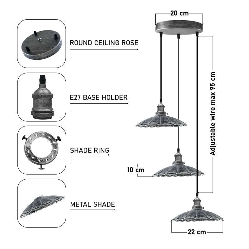 Inara 3 - Light Brushed Silver Cluster Pendant, No