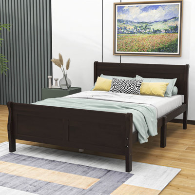 Wooden Platform Bed with Headboard and Footboard