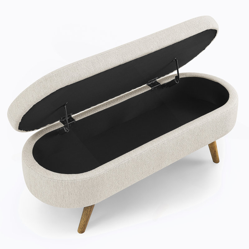 Ottoman Oval Storage Bench,Rubber Wood Legs,BLUE(43.5"X16"X16"), Walnut, Navy