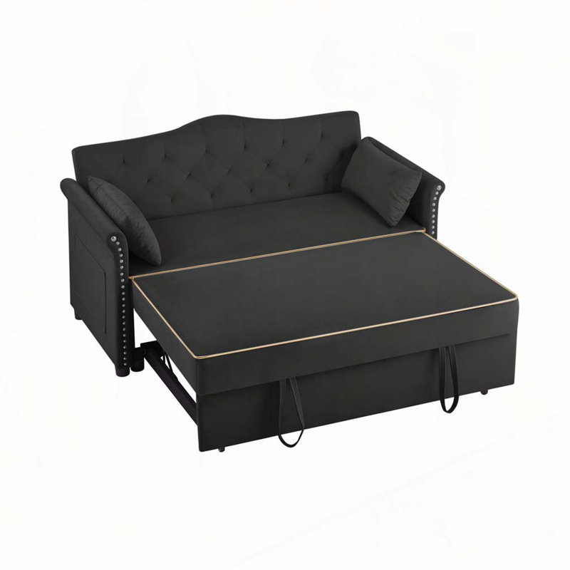 Canapé-lit convertible en velours, Noir