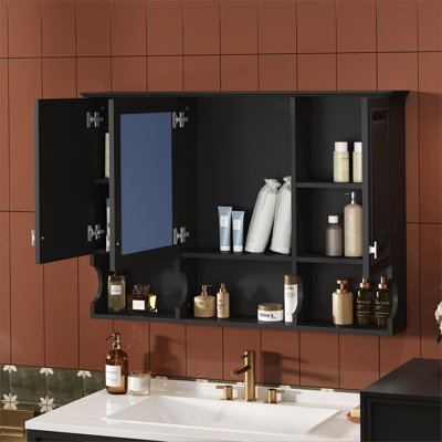 Armoire de rangement pour salle de bain avec tablettes ouvertes et tablette réglable