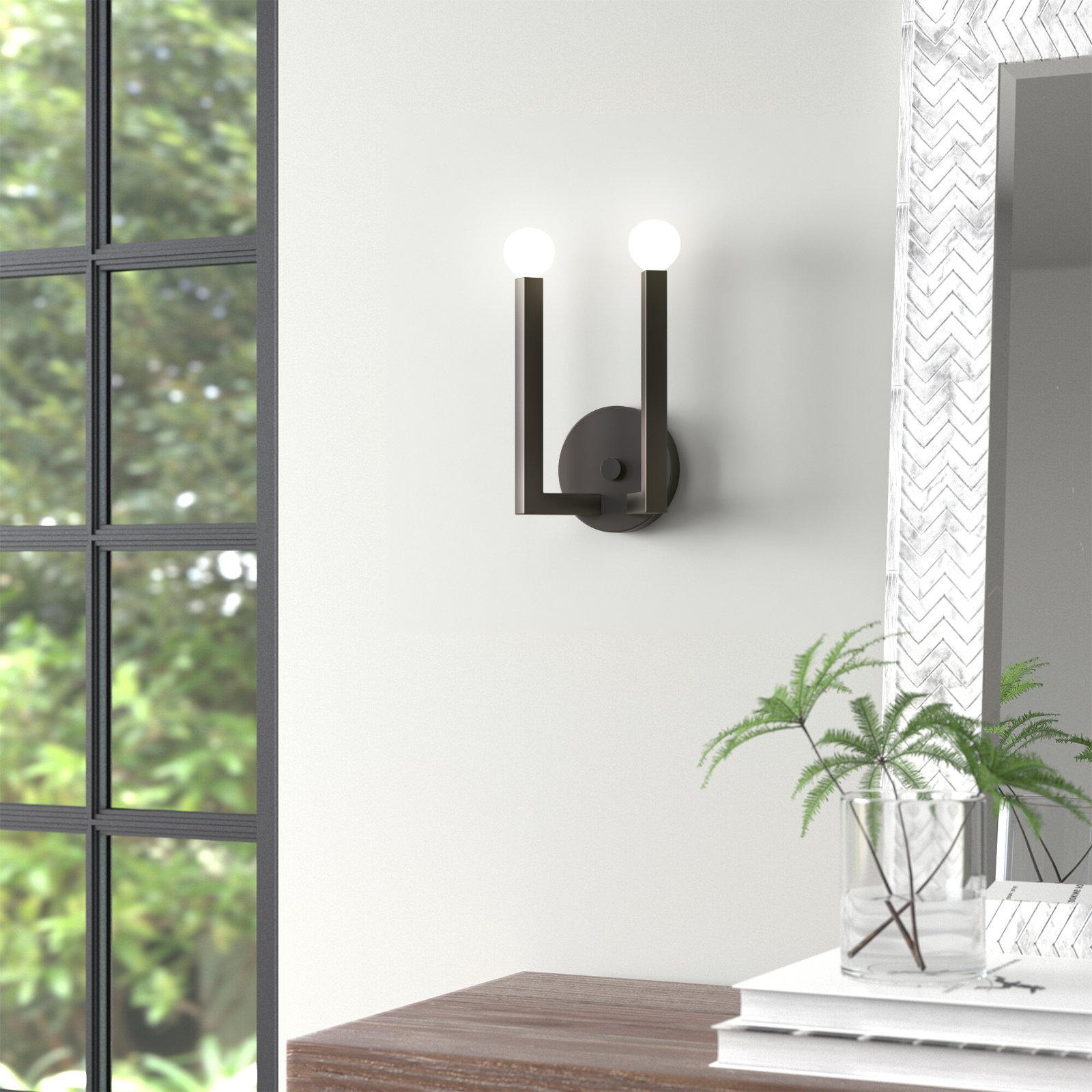 Bronsyn 2 Light Dimmable Candle Wall Light, Black Oxide