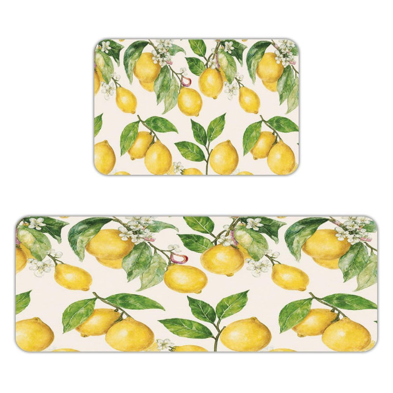 Lemon Branches, 2 Pcs Non Slip Kitchen Mats