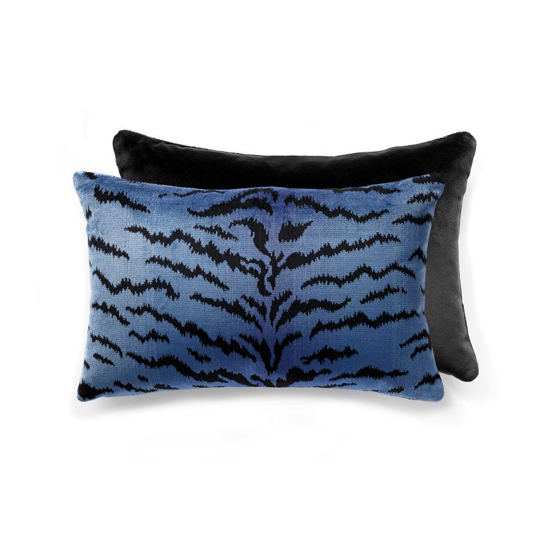 Wild Glamour Silk Pillow Cover & Insert, 14" H x 22" W x 6" D, Ivory/Gold/Black/Anthracite Animal Print