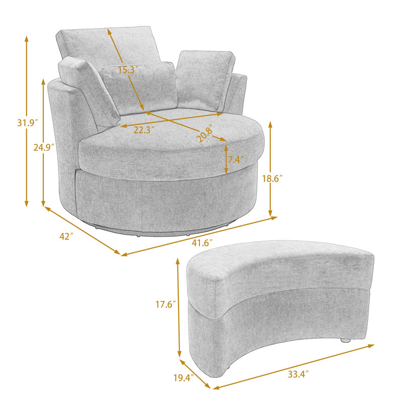 Upholstered Swivel Lounge Armchair With Storage Ottoman(Set of 2), Navy Polyester Blend