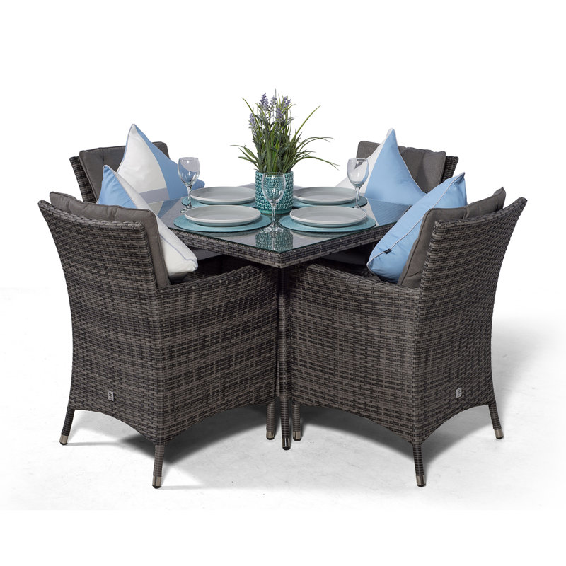Karas 4 Seater Dining Set with Cushions and Parasol