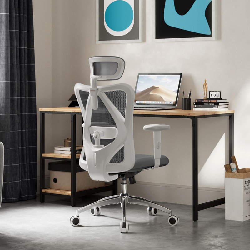 Ergonomic Office Chair, with Adjustable Headrest and Lumbar Support, High Back, Light Grey