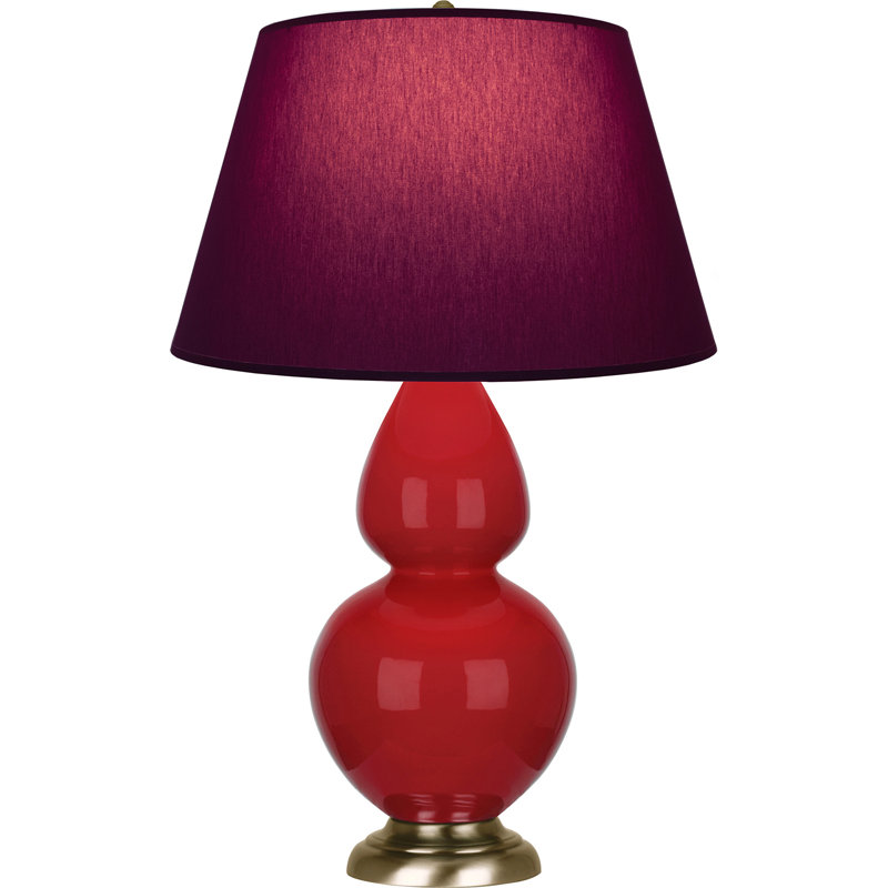 Lampe de table double gourde en céramique, Rouge rubis verni / laiton, Prune / lavande, Laiton