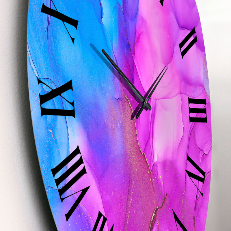 Horloge murale moderne bleue et mauve liquide, Petit